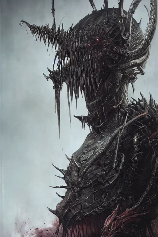 Image similar to portrait of hannah murray by hr giger, greg rutkowski, luis royo and wayne barlowe as a diablo, resident evil, dark souls, bloodborne monster