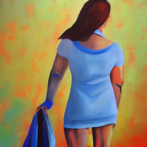 Prompt: woman standing strong oil painting by valentine barker artist