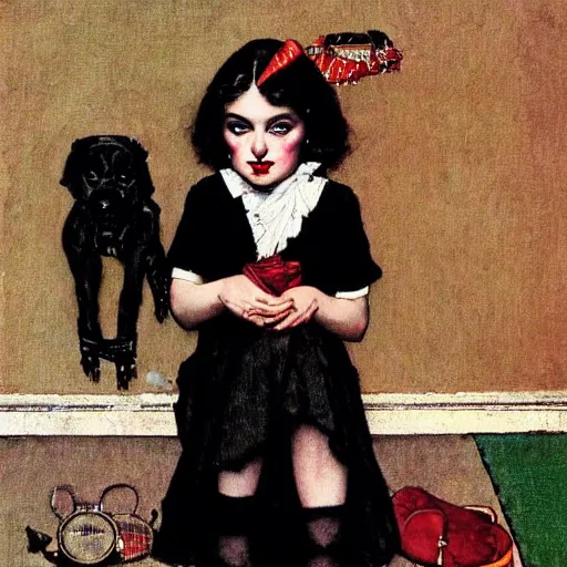 Prompt: goth girl, by Norman Rockwell