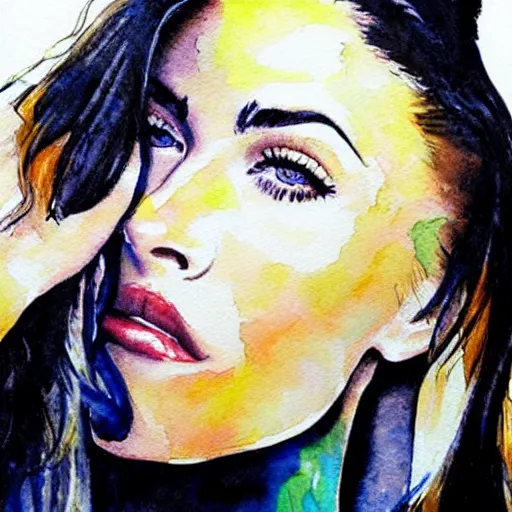 Prompt: Megan Fox Watercolor paintings