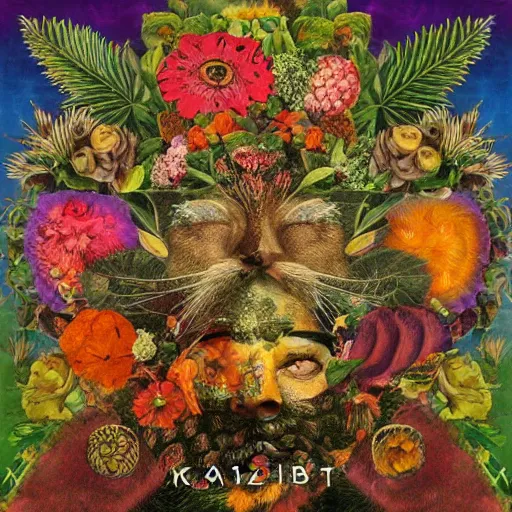 Prompt: new katzkab album cover, psychedelic, giuseppe arcimboldo