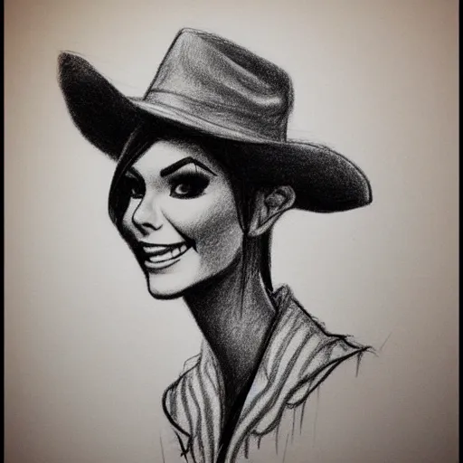 Image similar to milt kahl pencil sketch of victoria justice with a cowboy hat