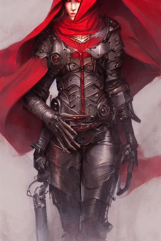 Image similar to cyborg red riding hood, d & d, fantasy, portrait, highly detailed, headshot, digital painting, trending on artstation, concept art, sharp focus, illustration, art by artgerm and greg rutkowski and magali villeneuve