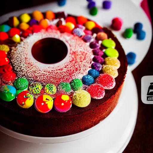 Image similar to high resolution photo of candy cake, michelin star, very tasty, food photography, instagram, trending