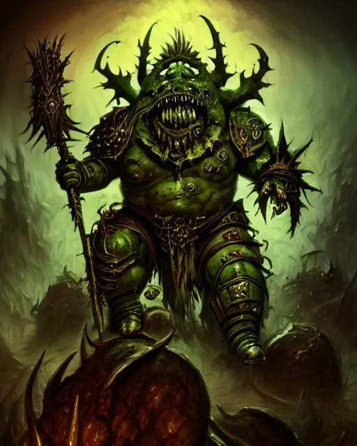 Image similar to dark fantasy, warhammer 40k chaos god nurgle with the face of alex jones, fantasy, intricate, elegant, highly detailed, digital painting, artstation, concept art, smooth, sharp focus, illustration