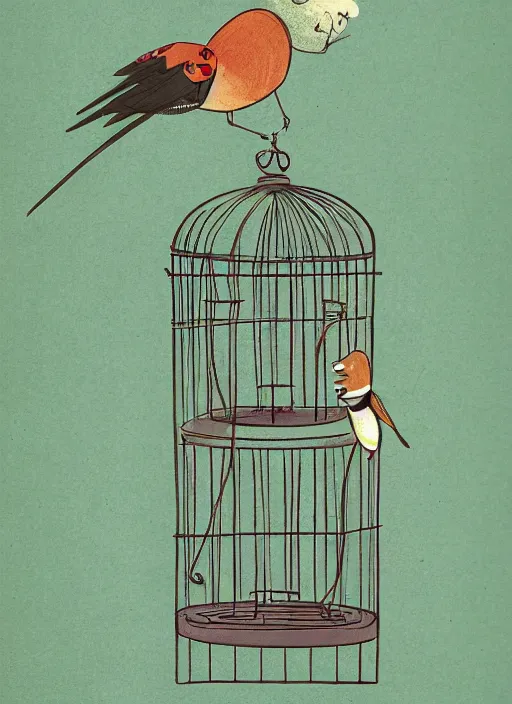 Image similar to a person with a birdcage instead of head by frank frazzetta