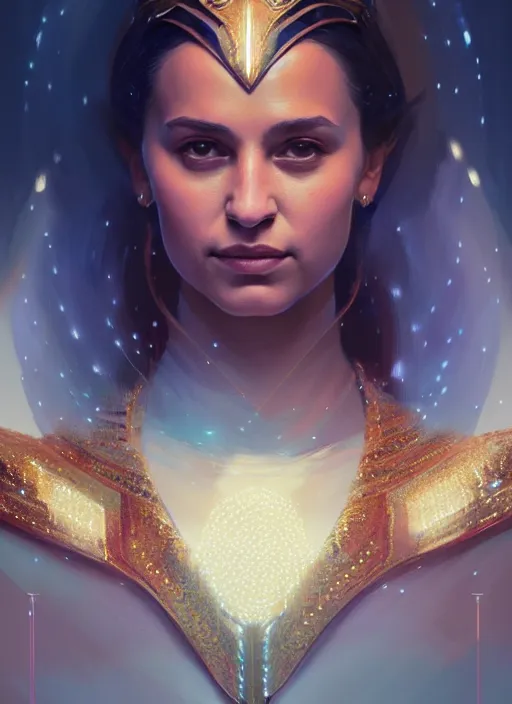 Prompt: portrait of darna alicia vikander!, intricate, elegant, glowing lights, highly detailed, digital painting, artstation, glamor pose, concept art, smooth, sharp focus, illustration, art by wlop, mars ravelo and greg rutkowski