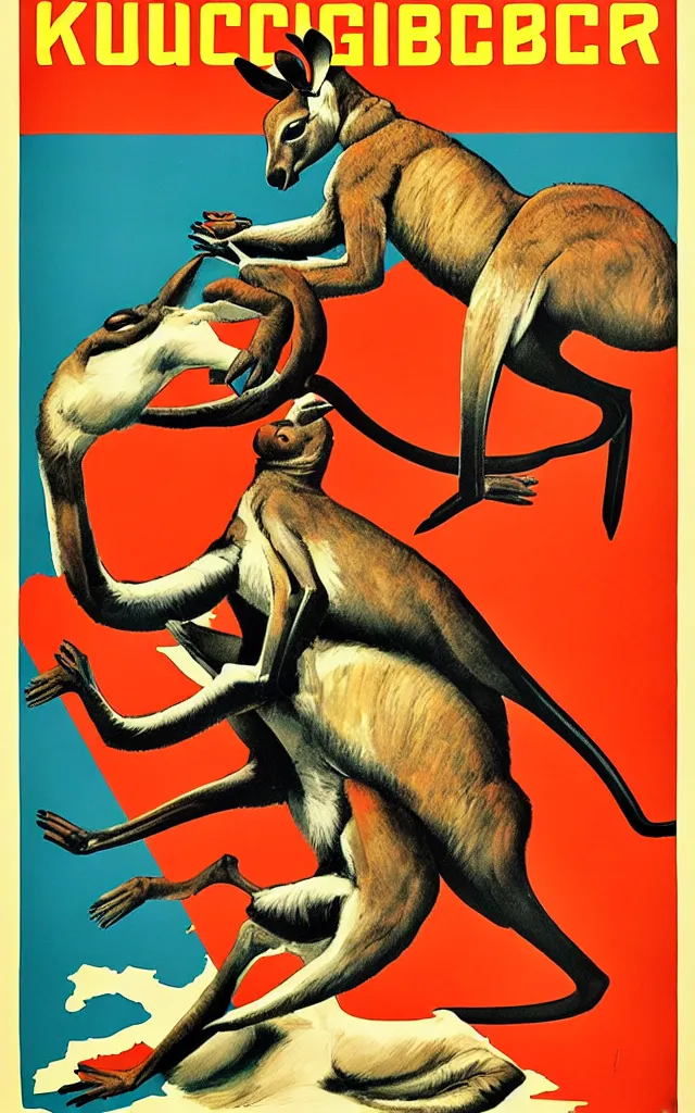 Image similar to kangaroo boxer, soviet poster