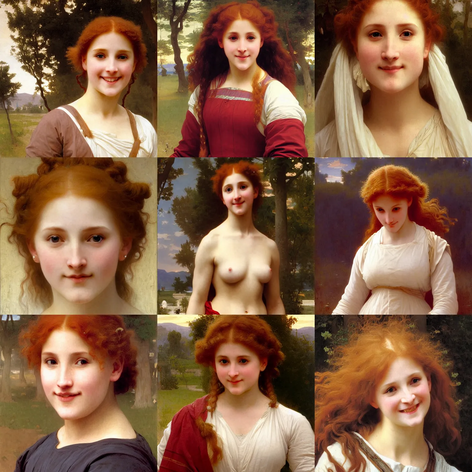 Prompt: Symmetrical cleric of symmetry. Stocky red-haired woman. Smiling. Happy. Cheerful. Art by william adolphe bouguereau. During golden hour. Extremely detailed. Beautiful. 4K. Award winning.