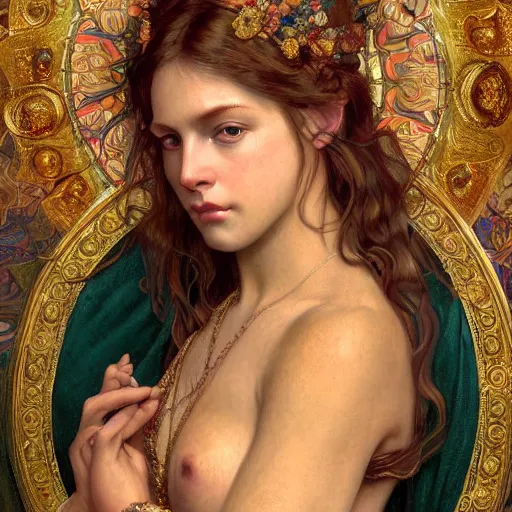 Image similar to an portrait of a beautiful alluring female goddess, detailed, centered, digital painting, artstation, concept art, donato giancola, Dante Gabriel Rossetti, alphonse mucha, Joseph Christian Leyendecker, WLOP, Boris Vallejo, Annie Leibovitz and Steve McCurry, David Lazar, Jimmy Nelsson, Breathtaking, 8k resolution, extremely detailed, beautiful, establishing shot, artistic, hyperrealistic, beautiful face, octane render