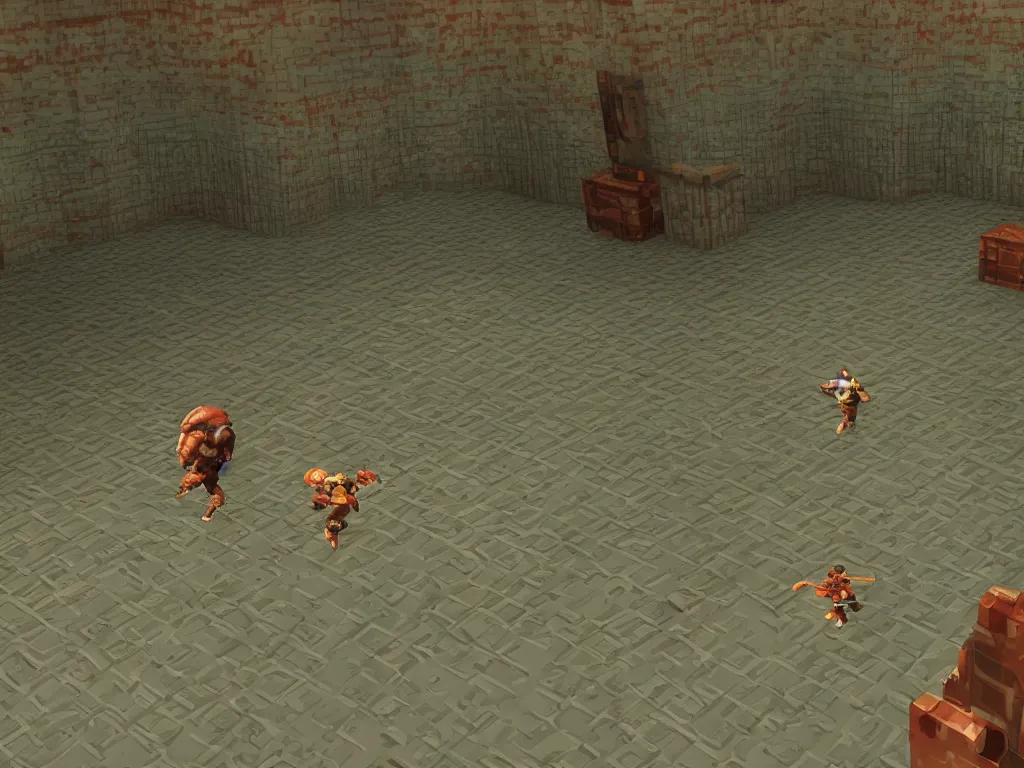 Image similar to PS1 game man walking in Alien Trilogy level, third person, PS1 game landscape