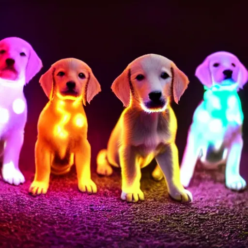 Image similar to glowing puppies having fun