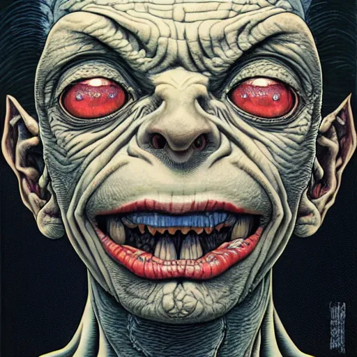 Image similar to portrait of gollum, symmetrical, by yoichi hatakenaka, masamune shirow, josan gonzales and dan mumford, ayami kojima, takato yamamoto, barclay shaw, karol bak, yukito kishiro