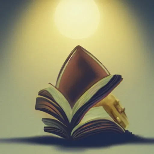 Image similar to light falling on a mythical book in dark background, dark color scheme, artstation