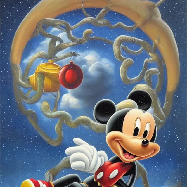 Image similar to an oil on canvas portrait painting of mickey mouse, surrealism, surrealist, cosmic horror, rob gonsalves, high detail