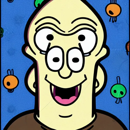 Image similar to handsome squidward portrait, cartoon network, detailed style, big eyes, big smile, vivid colors