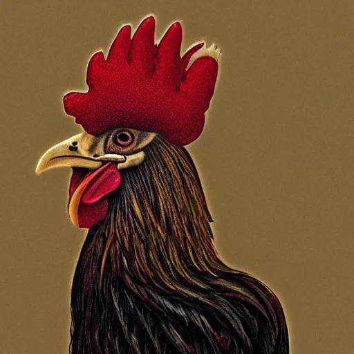 Prompt: portrait of a rooster that has human ears