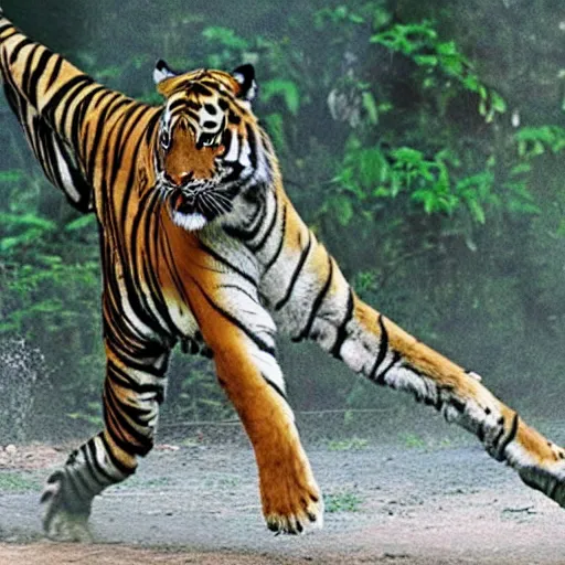 Prompt: man throws a tiger, still from bollywood film