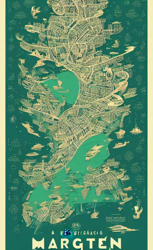 Image similar to a poster with a map on it, poster art by victo ngai, behance contest winner, environmental art, lovecraftian, intricate, infographic, marginalia, unreal engine, epic