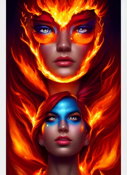 Image similar to an fire elemental portrait, pixar style by tristan eaton, artgerm, tom bagshaw