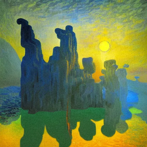 Image similar to A climber that codes A.I. - award-winning digital artwork by Dali and Monet. Stunning lighting