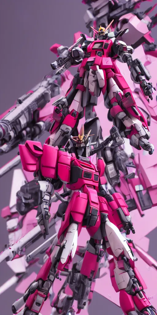 Prompt: isometric of female gundams in pink and red collection ， 3 d octane render ， provenance ， detailed,