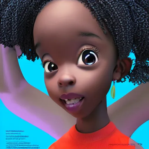 Image similar to stunning, coherent, impressive, detailed still of happy black little girl in school, follow shot, 3d, in the style of pixar, comic book style, 3d, highly detailed, sharp focus, bokeh, depth of field, 16k resolution, Unreal Engine 5, coherent, cinematic lighting, photorealistic, by Zhang Jingna