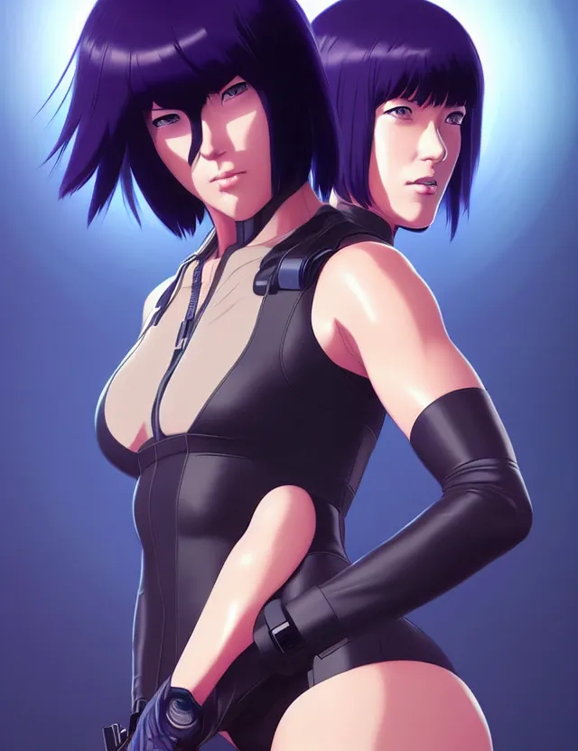 Image similar to a fullbody portrait of motoko kusanagi the major ghost in the shell : : stand alone complex, under repairs, maintenance : : by ilya kuvshinov, rossdraws, artgerm, sola digital arts, anti aliasing, raytracing : :