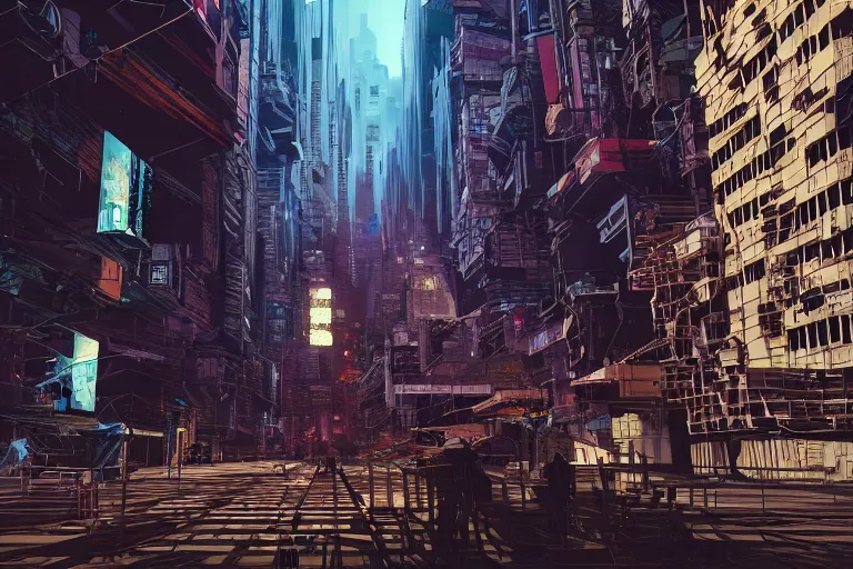 Prompt: Elimination of humanity, very highly detailed face's and body's. Voxel grapics concept art by Caravaggio, Details by Caravaggio , cyan dimensional light, , Cyberpunk city as Background by Hiromasa Ogura