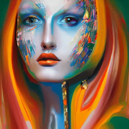 Image similar to artificial intelligence holding a frame with art fashion, gucci catwalk, oil painting, digital art, ultradetailed, artstation