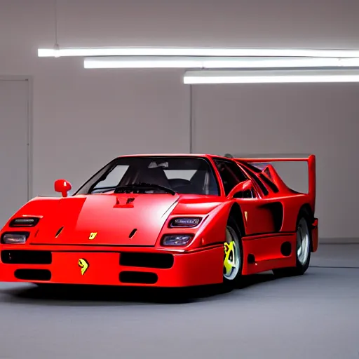 Image similar to wide shot of ferrari f 4 0 under studio lights