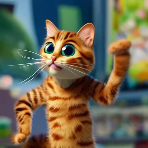 Image similar to pixar animation of an anthropomorphic genz cat