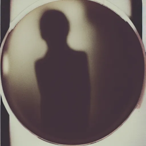 Image similar to polaroid of a shadowy dream, silhouettes, reflection, double exposure, high contrast