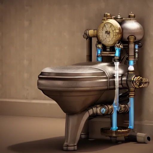 Image similar to steampunk toilet, octane render 4k