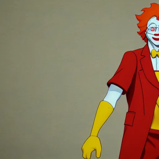 Prompt: Ronald McDonald, by Makoto Shinkai and Norman Mingo