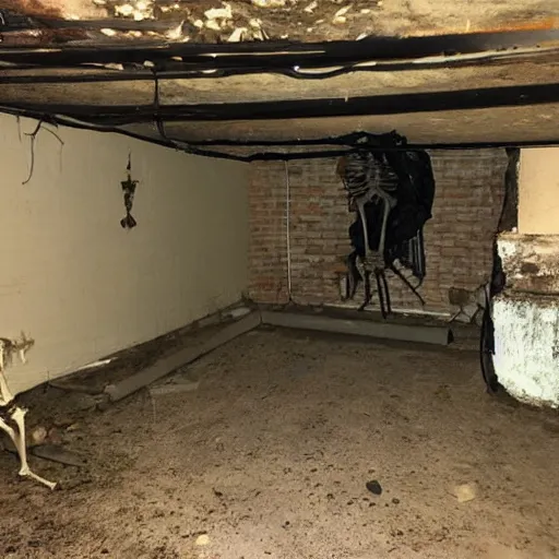 Prompt: skeleton in basement, craigslist photo