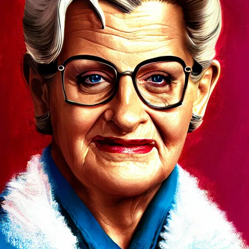 Image similar to jack dorsey as mrs doubtfire, highly detailed, digital painting, artstation, sharp focus