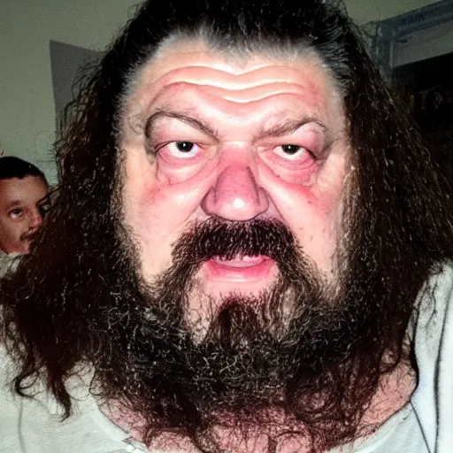 Prompt: selfie of hagrid at ibiza party