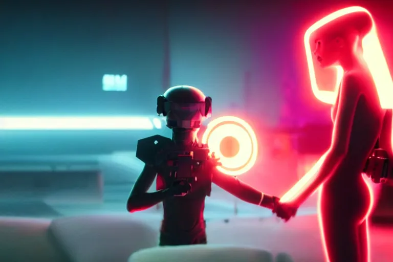 Image similar to vfx film, love death and robots, flat color profile low - key lighting award winning photography arri alexa cinematography, hyper real photorealistic cinematic, atmospheric cool colorgrade