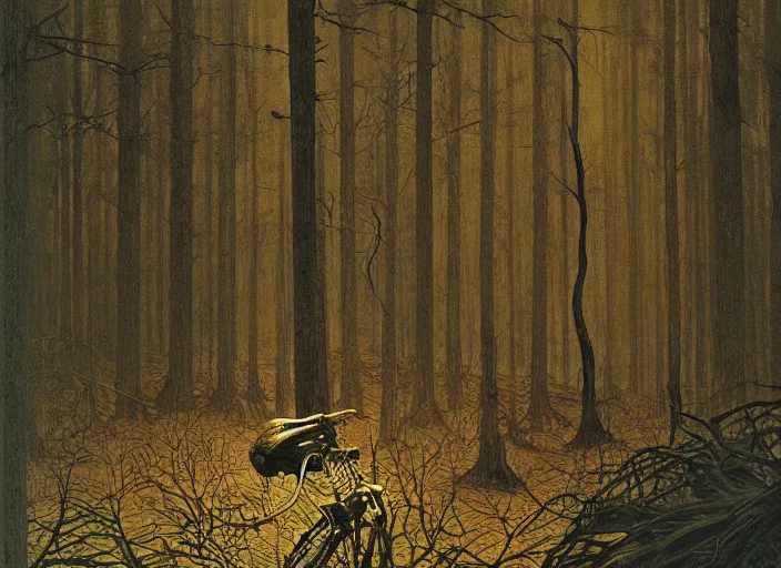 Prompt: skeleton in a forrest, highly detailed, science fiction, Edward Hopper and James Gilleard, Zdzislaw Beksinski highly detailed