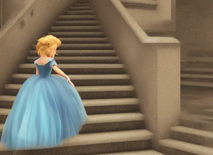 Prompt: a princess runing down a stair, cinderella, magical, crystal, detailed, night, 3 d, octance render, by wlop