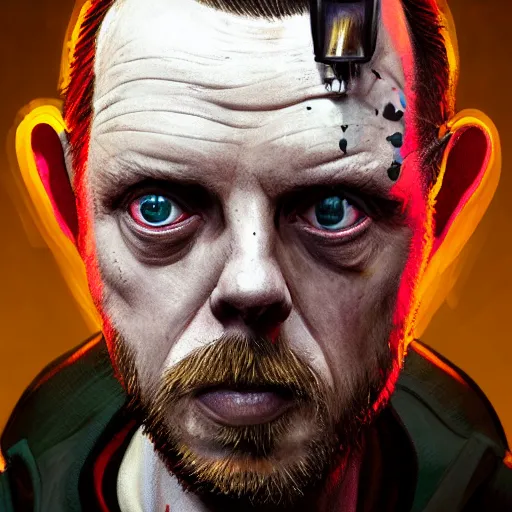 Image similar to simon pegg portrait, horror core, apocalyptic, pool cue, sharp focus, fiction, hyper detailed, digital art, trending in artstation, cinematic lighting, studio quality, smooth render, unreal engine 5 rendered, octane rendered, art style and nixeu and wlop and krenz cushart