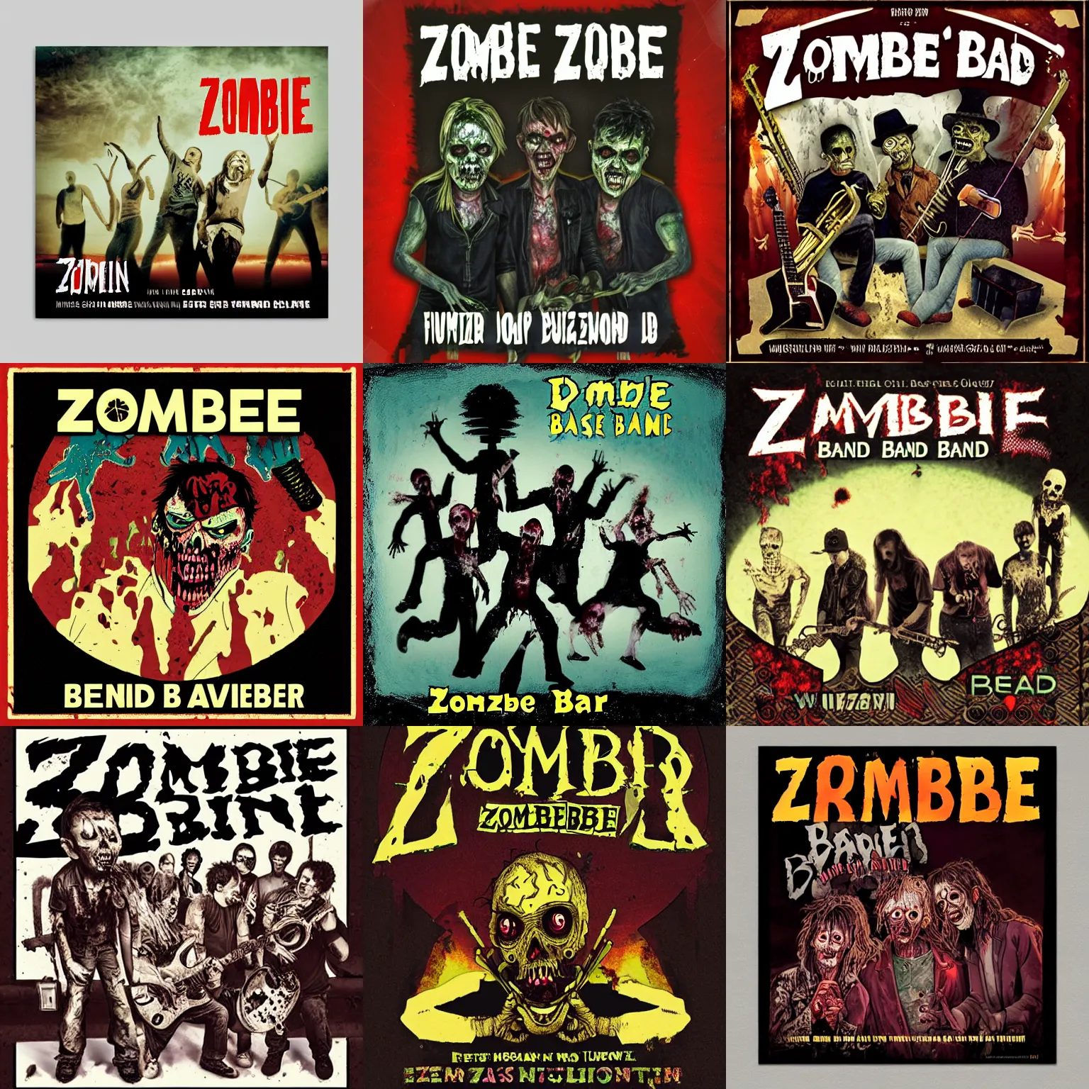 Prompt: cd poster for zombie band