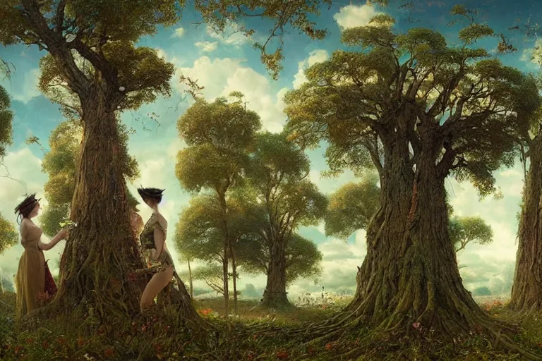 Image similar to landscape, trees with popcorn crowns, surreal by Tom Bagshaw, Ivan Shishkin, Hans Thoma, Asher Brown Durand