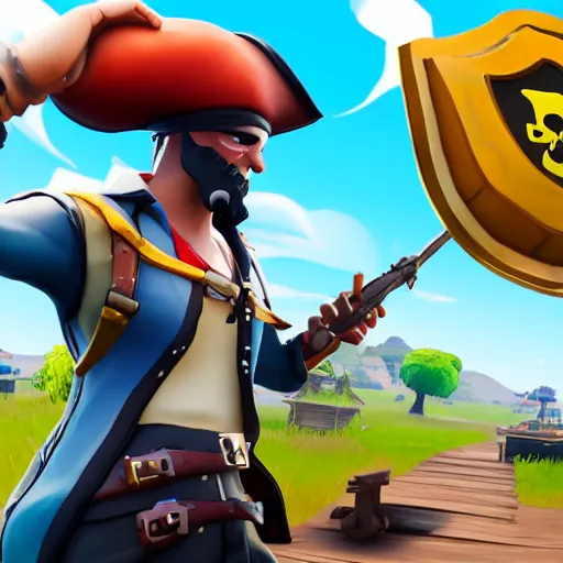 Prompt: a sunny day, few clouds and two pirate galleons competing in the middle of the sea, fortnite style