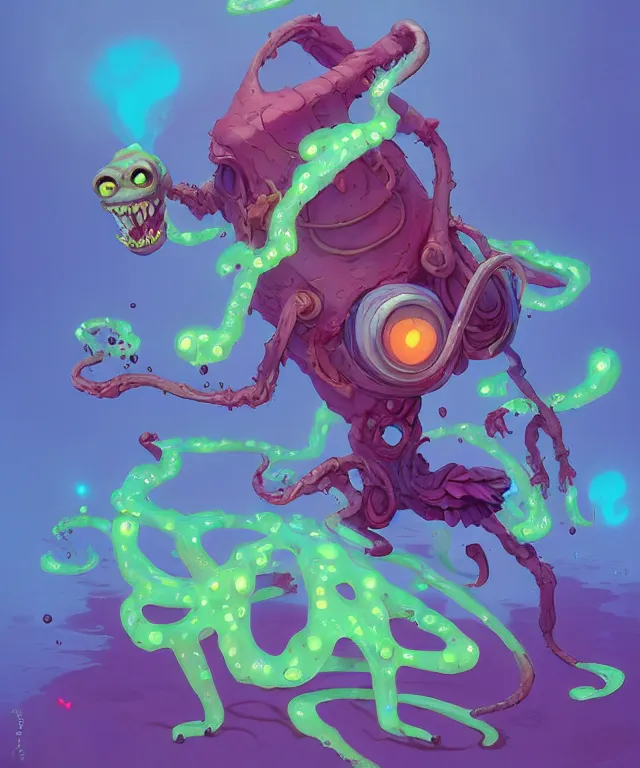 Prompt: a toxic ooze creature in a pixar artstyle, adorable and whimsical,, fantasy, elegant, digital painting, artstation, unreal engine, octane render, concept art, matte, sharp focus, vibrant colors, high contrast, illustration, art by james jean and josan gonzalez and justin gerard