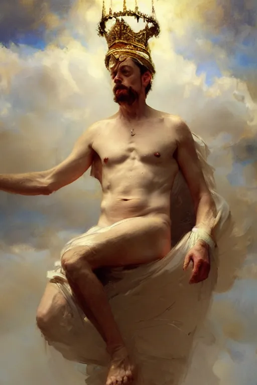 Image similar to beautiful detailed expressive impressionistic oil painting portrait of ancient roman god emperor steve buscemi levitating in angelic pose wearing the civic crown, art by anders zorn, wonderful masterpiece by greg rutkowski, expressive brush strokes, beautiful cinematic light, american romanticism by greg manchess, jessica rossier