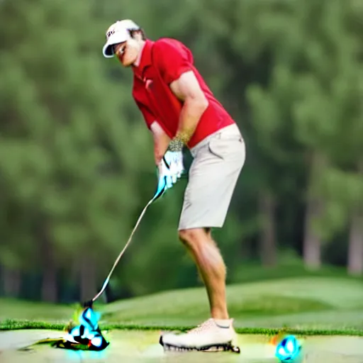 Prompt: the football player tom brady playing golf