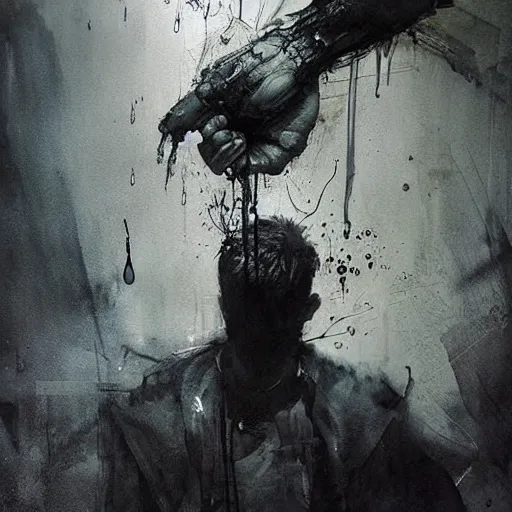 Prompt: man stealing energy from another man by emil melmoth zdzislaw belsinki craig mullins yoji shinkawa realistic render ominous detailed photo atmospheric by jeremy mann francis bacon and agnes cecile ink drips paint smears digital glitches glitchart