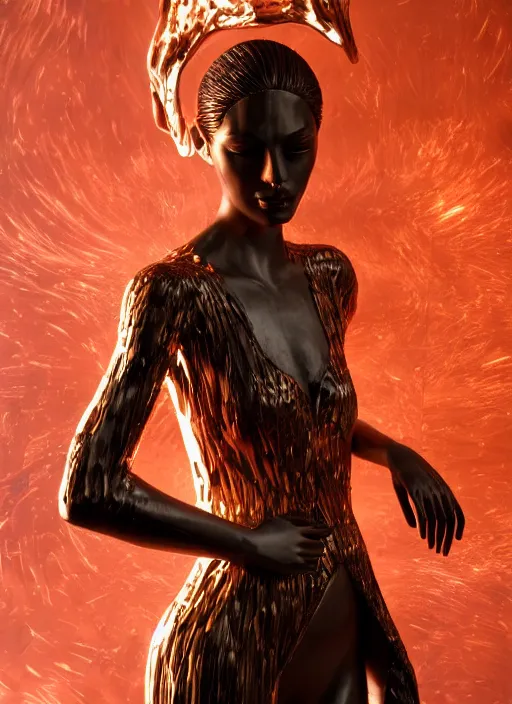 Image similar to sculpture made of flame, portrait, female, future, torch, fire, harper's bazaar, vogue, fashion magazine, intricate, concept art, close up, ornate, luxury, elite, elegant, trending on artstation, by ruan jia, by Kenneth Willardt, by ross tran, by WLOP, by Andrei Riabovitchev,